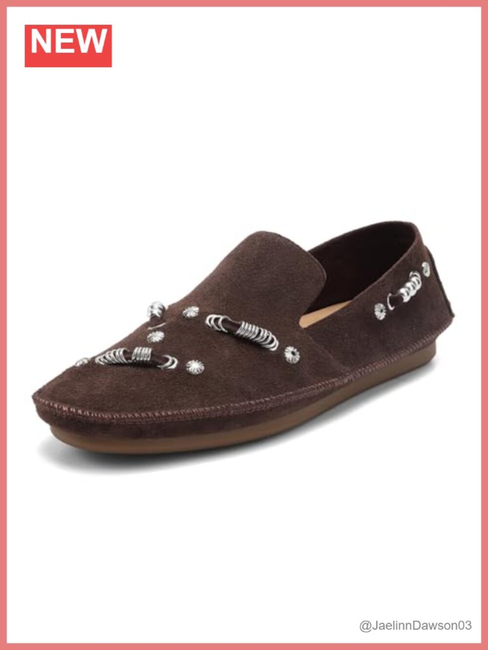 Suede Loafers Slip-On Flats Metal Studs Comfortable Mocc